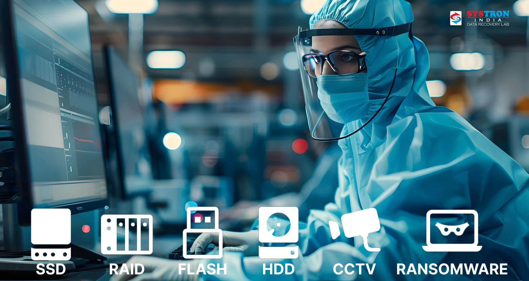 Expert Data Recovery Services A data recovery specialist retrieving lost files from a damaged hard drive in a professional lab.